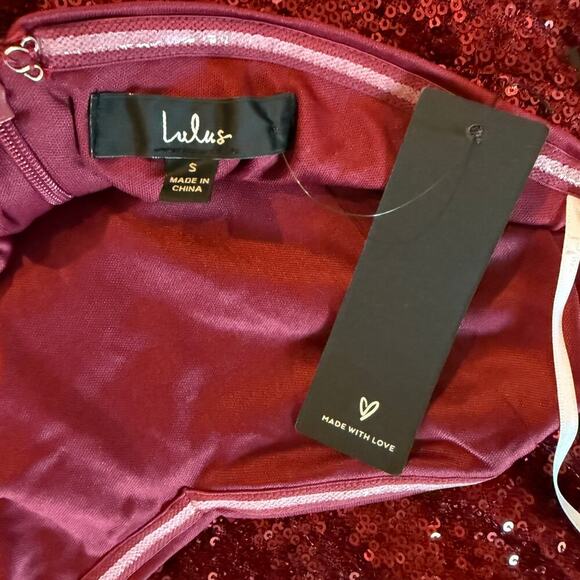 Lulus Flirty Moves Wine Red Sequin Strapless Wide-Leg Jumpsuit S - Picture 6 of 9